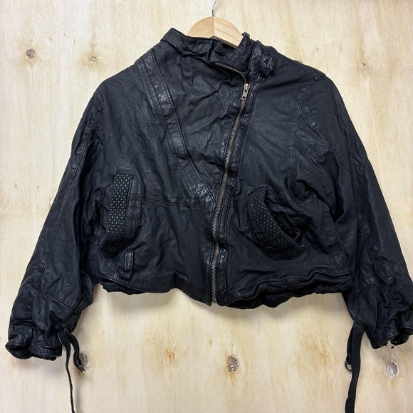 American Vintage Jackets & Blazers - Vintage‎ Faux Leather Jacket Womens Small Black Biker Asymmetrical Full Zip Moto
